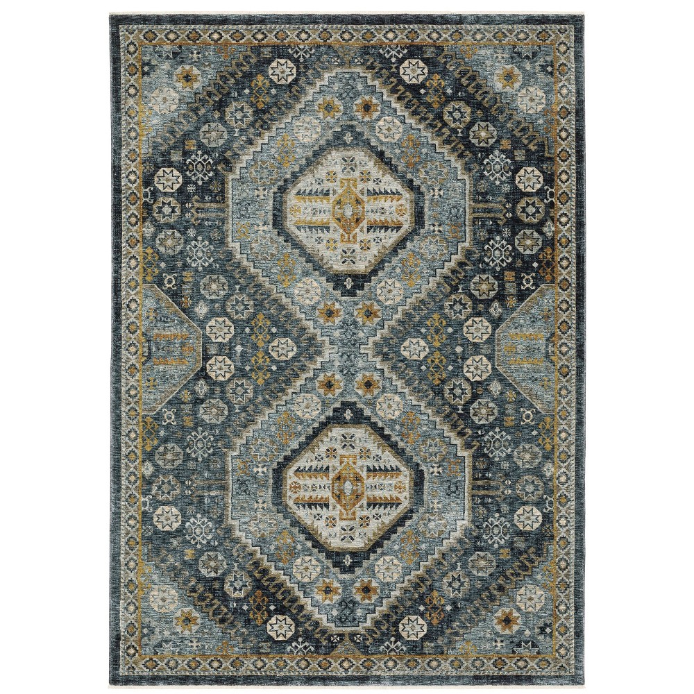  Arya Nomadic Geometric Indoor Area Rug Blue/Gold