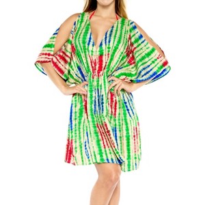 LA LEELA Women's Summer Plus Size Fall Holiday Swimwear Swimsuit Cover ups for Women Vacation Beachwear Mini Bathing Suit 2X-3X Green, Tie Dye Design - 1 of 4
