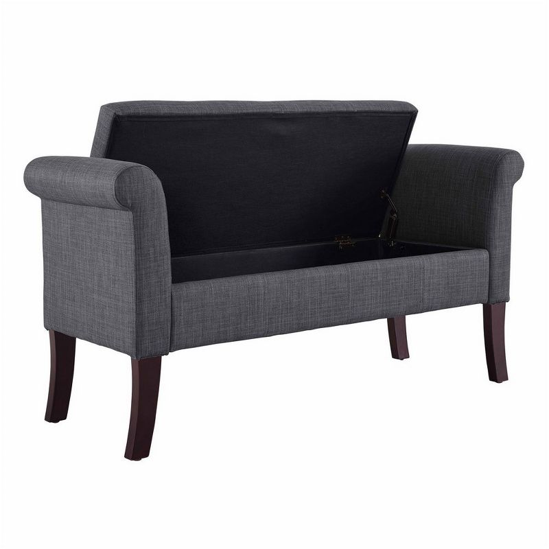 52.5&#34; Indie Rolled Arm Gray Tufted Upholstered and Dark Espresso Solid Wood Storage Bench Gray - Linon, 4 of 8