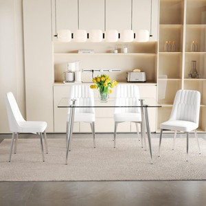 51.2" Modern Glass Dining Table Set with 4 Upholstered Chairs and Metal Legs, Rectangular Table for Kitchen or Dining Room -3irtyhousy - 1 of 4