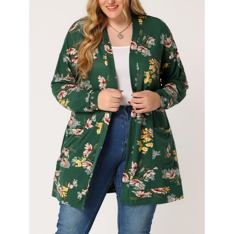 Agnes Orinda Women's Plus Size Lightweight Open Front Knit Floral Cardigan, 3 of 7