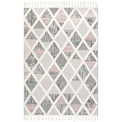 Nuloom Emlyn Geometric 4x6 Indoor Area Rug for Living Room Bedroom Dining Room Kitchen, Grey/Ivory