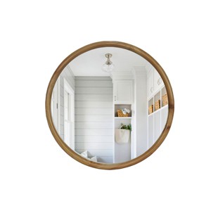 TopComfy Makeup Mirrors Round Wood Framed Wall Mirror Natural Wooden Circle Mirror Decorative Mirror for Bathroom, Beige, 26.77"*26.77"*2.95" - 1 of 4
