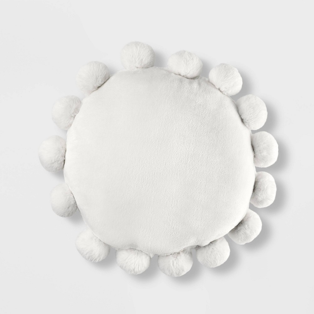 Photos - Pillow Round Plush Kids'  with Pom-Poms Cream - fort™