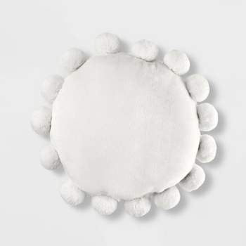 Round Plush Pillow with Pom-Poms Cream - Pillowfort™