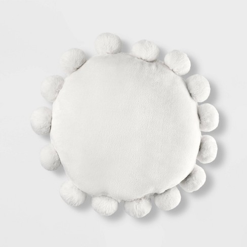 Round Plush Pillow with Poms-Poms - Pillowfort™ - image 1 of 4