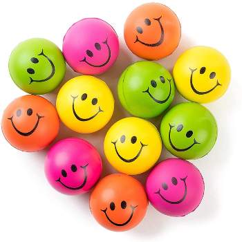 Neliblu 2.5" Be Happy Neon Colored Smile Funny Face Stress Ball, 12-Pack