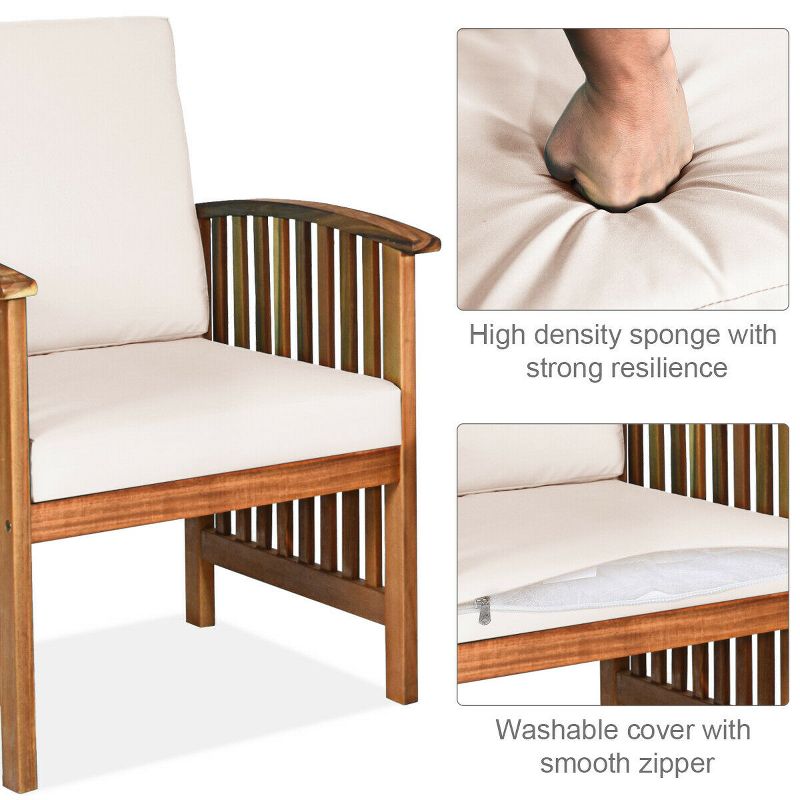 Tangkula 8PCS Wooden Patio Conversation Set Outdoor Furniture Set w/ Cushions, 4 of 8