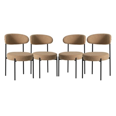 WestinTrends Alexandria Mid-Century Modern Upholstered Faux Shearling Round Dining Chairs