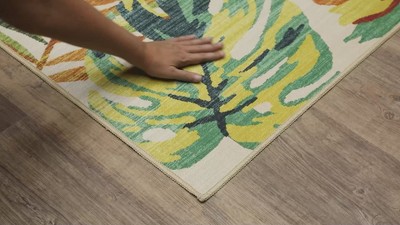 Beige and Multi Tropical Botanical Synthetic Area Rug, 2x3