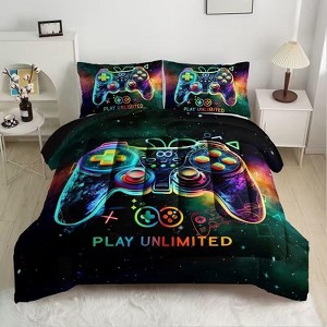 Gamer Dream Controller-Themed Comforter Set - Microfiber Bedding,1Comforter+2PillowCover,for Gaming Rooms,Deeply loved by children - 1 of 4