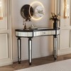 KIGFTSOD Half-Moon Mirrored Console Table with Fluted Glass & Crystal Knob Drawer - Silver Entryway Vanity Desk for Bedroom/Dressing Room, Black - 2 of 4