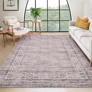 Washable Vintage Border Runner Rug Non-Slip Low Pile Stain-Resistant Boho Throw Carpet for Kitchen Hallway Living Room Bedroom. - 1 of 4