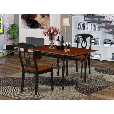 East West Furniture 3 Pc Kitchen Table set - Robust Two 9-Inch Drop Down Leaves Solid Wood Dinette Table & 2 Wooden Seat Dining Chairs,  White