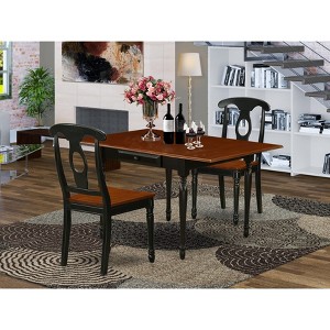 East West Furniture 3 Pc Kitchen Table set - Robust Two 9-Inch Drop Down Leaves Solid Wood Dinette Table & 2 Wooden Seat Dining Chairs,  White - 1 of 4