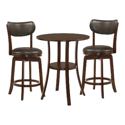 3pc Singhe Transitional Counter Height Dining Set Brown/Espresso Cherry - HOMES: Inside + Out: Upholstered Stools, Wood Frame