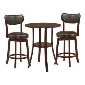 3pc Singhe Transitional Counter Height Dining Set Brown/Espresso Cherry - HOMES: Inside + Out: Upholstered Stools, Wood Frame - 1 of 4