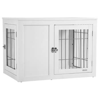 PawHut Wooden Dog Crate Furniture Wire Indoor Pet Kennel Cage, End Table with Double Doors, Locks for Small and Medium Dog House