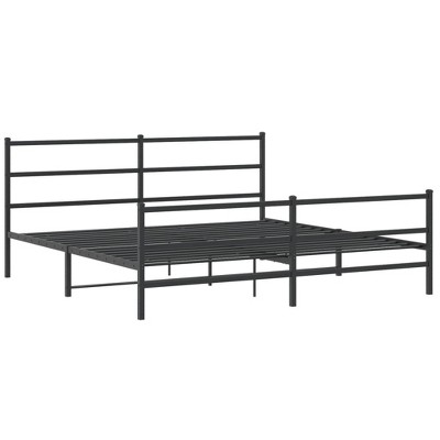 vidaXL King Size Black Metal Bed Frame - Powder-Coated Steel with Headboard, Footboard
