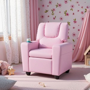 Costway Kids Recliner Armchair Children's Furniture Sofa Seat Couch Chair w/Cup Holder Pink - 1 of 4
