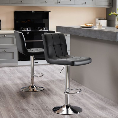 Black Leather Swivel Counter Height Bar Stools with Metal Frame
