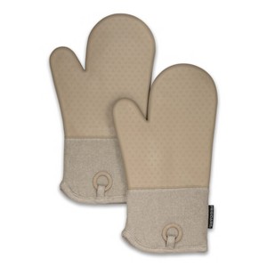 Home Mart Goods Beige Heat Resistant Thick Soft Quilted Lining Kitchen Oven Glove Mitts With Silicone - 1 of 3