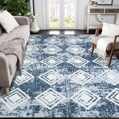 Machine Washable Area Rug for Living Room Non Slip Bedroom Carpet Low Pile Throw Rug Modern Geometric Printed Carpet for Kitchen