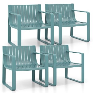Costway Patio Chairs Set of 2/4 Weather-resistant Plastic Outdoor Armchairs Blue - 1 of 4