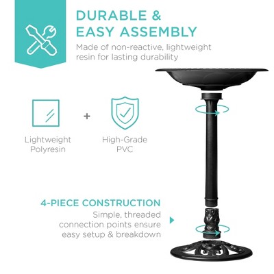 Black Polyresin Outdoor Pedestal Bird Bath with Fleur-de-Lis Accents