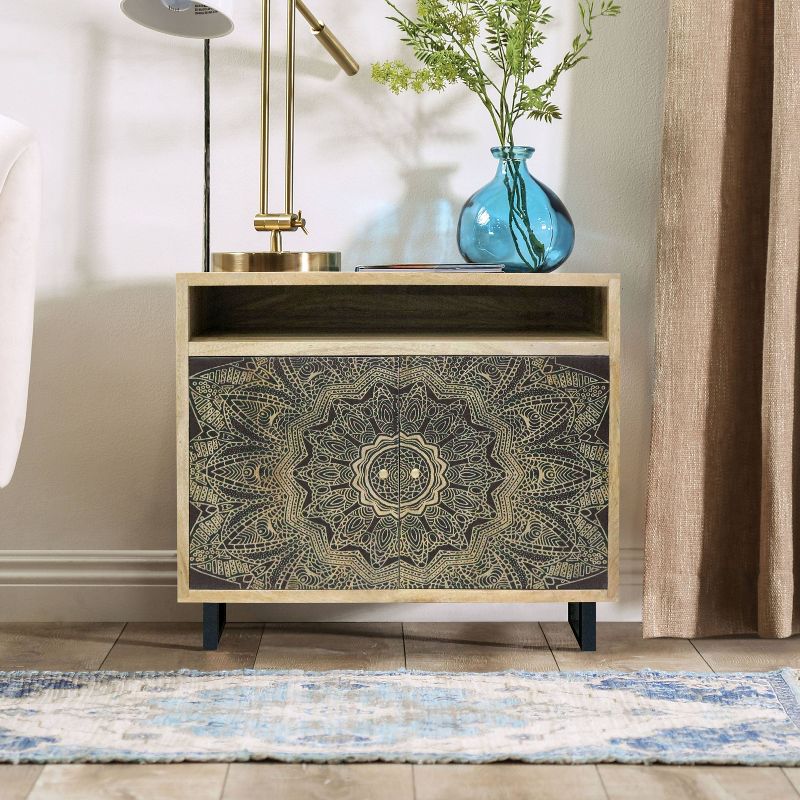 Kismire Bohemian Solid Mango Wood Accent Cabinet with Screen Printed Pattern Natural - HOMES: Inside + Out, 3 of 9