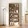 Wooakway 67"H Kitchen Pantry Storage Cabinet with Glass Door and Shelves in Black - 2 of 4