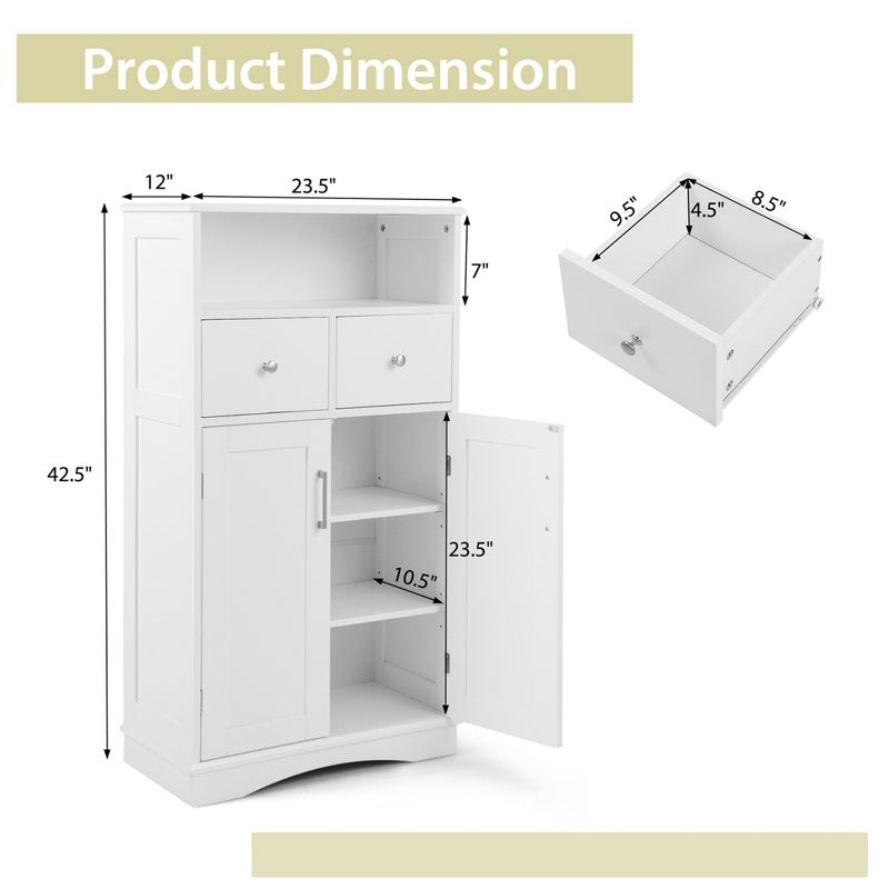Costway Bathroom Floor Cabinet Freestanding Storage Cabinet with 2 Doors White, 3 of 11