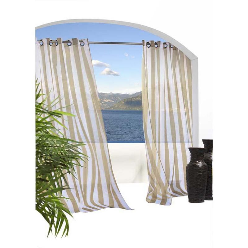 Escaped Striped Voile Grommet Top Window Curtain Panel Khaki by Outdoor Decor, 1 of 5