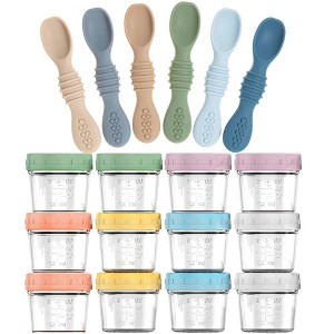12-Pack Glass Baby Food Storage Jars with Lids, 6-Pack Silicone Baby Self-Feeding Spoons – BPA-Free, Leakproof, Freezer Safe Jars - 1 of 4