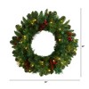Nearly Natural 20-in Frosted Pine Artificial Christmas Wreath with Pinecones, Berries and 35 Warm White LED Lights - 2 of 4