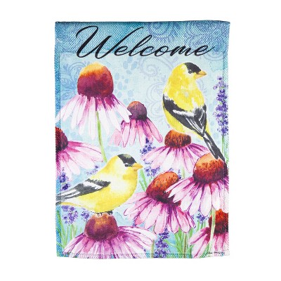 Bright Flowers and Finches House Textured Suede Flag