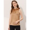 INSPIRE CHIC Women's Elegant Satin Sleeveless Bow Tie Mock Neck Solid Work Blouse - 2 of 4