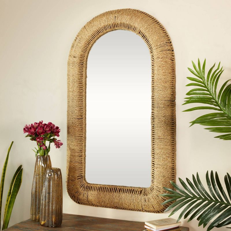 Bohemian Iron Metal Window Pane Inspired Wall Mirror with Arched Top Brown - Olivia &#38; May, 2 of 6