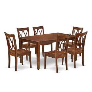 HomeStock 7-Piece Rectangle Mahogany Finish Solid Wood Top Dining Table with 6 Chairs with Cross Back - 1 of 4