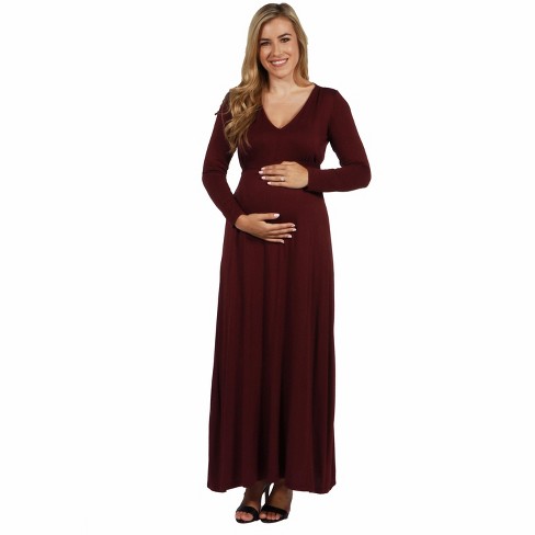 24seven Comfort Apparel V-neck Long Sleeve Maternity Maxi Dress-plum-3x ...