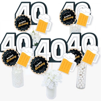 Big Dot of Happiness Cheers and Beers to 40 Years - 40th Birthday Party Centerpiece Sticks - Table Toppers - Set of 15