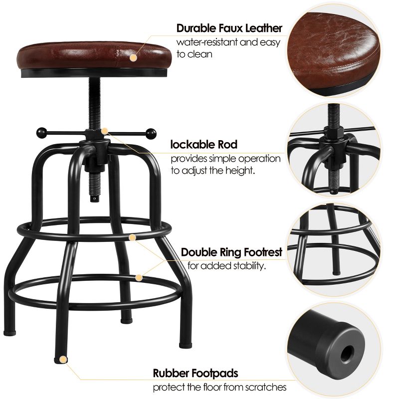 Yaheetech Industrial Counter Height Faux Leather Bar Stool Swivel, 4 of 7