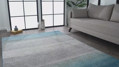 Coastal Blue and Gray Abstract 5' x 7' Synthetic Area Rug