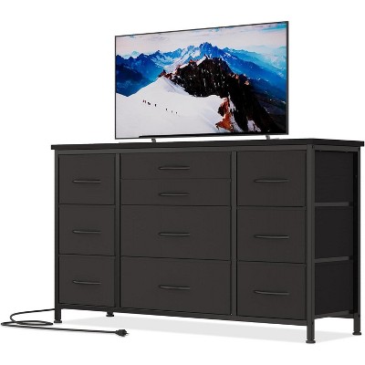 10 Drawer Dresser, 55 Inch TV Stand with Power Outlet Entertainment Center, Fabric Drawer Storage for Bedroom, Living Room, Wardrobe