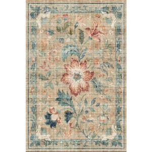 Retro Botanical Polyester Area Rug Floral Patterned Rug Stylish Floor Decor for Living Room Bedroom - 1 of 1