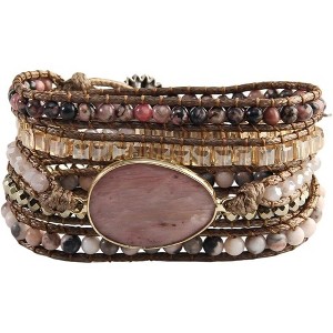 Women's Wrap Bracelet with Natural Jasper Crystal Stone Beads, Bohemian Leather Strand Bracelet - 1 of 4