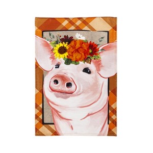 Evergreen Fall Pig Garden Burlap Flag 12.5 x 18 Inches Indoor Outdoor Decor - 1 of 2