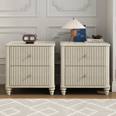 Lycvki 21.65" Wood Fluted Nightstand with 3 Drawers and Metal Handle