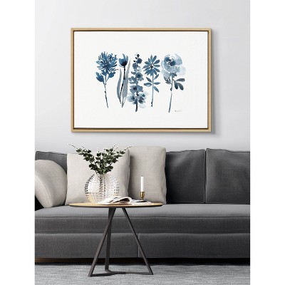 Blue Blooms 36" x 27" Canvas Print with Brown Frame