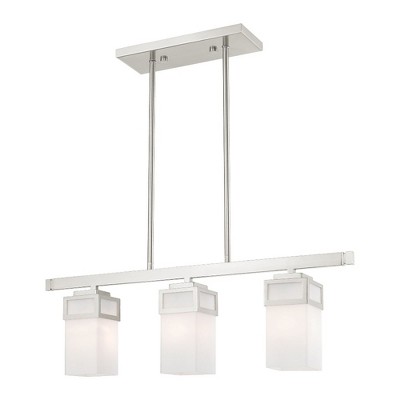 Harding Brushed Nickel 3-Light Linear Chandelier with Satin Opal White Glass